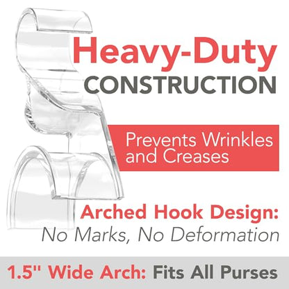 Clear Purse Hanger Closet 3 Pack, Acrylic Purse Hooks for Closet | Acrylic Purse Hooks, Space Saving Storage, Closet Purse Organizer, Bag Hanger For Closet, Clean Display