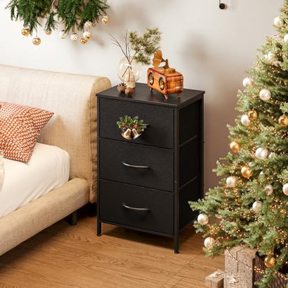 AODK Small Dresser for Bedroom Nightstand with 3 Storage Drawers, Black | Chest of Drawers End Table for Living Room, Closet Dresser with 3 Storage Drawers Organizer Clothes