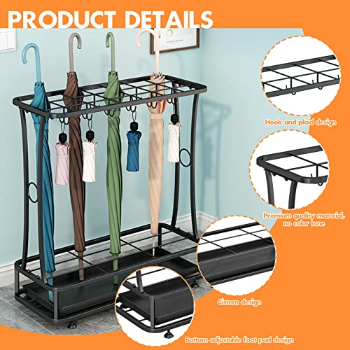 Metal Umbrella Holder Stand with Removable Drip Tray, Industrial Free Standing Umbrella Rack Organizer for Entryway Home Office Patio Decor(21 Slots 24 Hooks, Black)