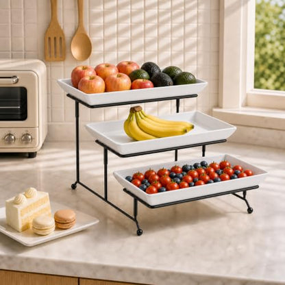 3 Tier Serving Trays for Party, Porcelain Serving... (3 Count | White | Porcelain)