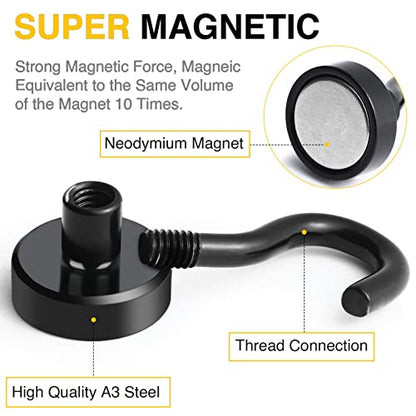 DIYMAG Magnetic Hooks, 30lbs 60pcs Cruise Cabin Essentials Heavy Duty Black | Strong Neodymium Rare Earth Magnets, for Kitchen, Classroom, Beach, Cruise Cabins, Refrigerator, Hanging Key Clothes Wall Hat