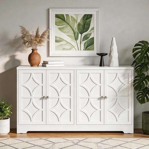 Sideboard Buffet Cabinet with Storage, 56" Modern... (Satin White | Wood)