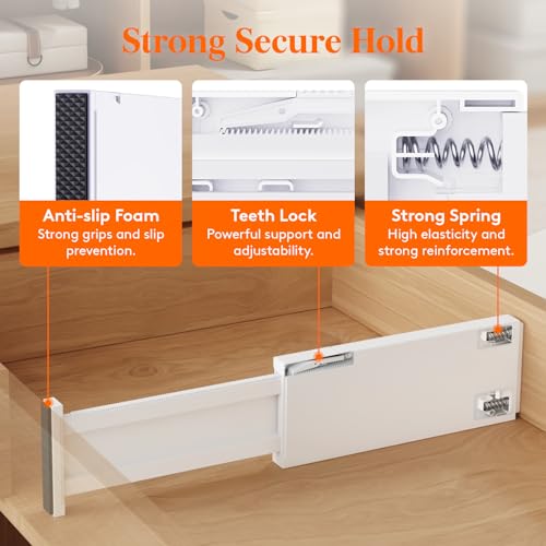 Lifewit 4" High Upgrade Drawer Divider, Adjustable Drawer Organizer Clothes | 9 Pack 11"-17" Expandable White Plastic Drawer Separator for Dresser, Kitchen, Closet, Nursery, Office Organization & Storage