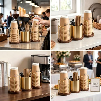 GOYLSER Coffee Bar Organizer with Straw & Stirrer Storage Caddy for Cups Lids, Coffee Organizer Station Home Kitchen Office Coffee Cup Holder for Countertop, Black