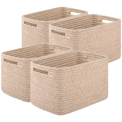 OIASKET 4Packs Natural Cotton Rope Storage Baskets for Organizing Toys, Clothes, Towels & Books, Soft Versatile Organizers for Shelves, Home Decorative Bins, 13''Lx9''Wx7.8''H, Brown