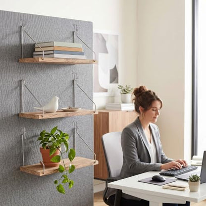 Fabric Wall Cubicle Shelf with Hooks for Work Decor, 11.8' Wooden Cubicle Organizer Storage Shelf with Hangers Cubicle Accessories for Women Men Desk, 3 Pack