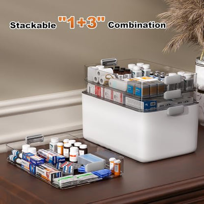 4- Tier Medicine Storage Box Organizer Portable First Aid kit Box Sewing, Art, Craft with Handle, Multipurpose Medical Supply Organizer with Removable Tray