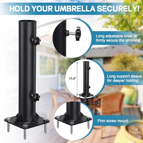 Patio Umbrella Base, Heavy Duty Deck Umbrella Mount, Outdoor Umbrella Flag Pole Holder Stand Base for 1"-1.8" Pole, Umbrella Base for Pool, Entryway, Patio Table, Balcony, Decks, Docks, Backyard 1PC