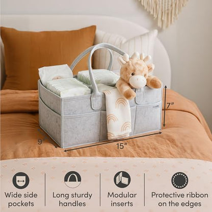 PUTSKA Baby Diaper Caddy Organizer, Felt Nursery Basket, Gray, Large