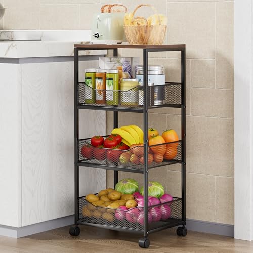 Fruit Basket Kitchen Cart - 4-Tier Rolling Storage... (Black)