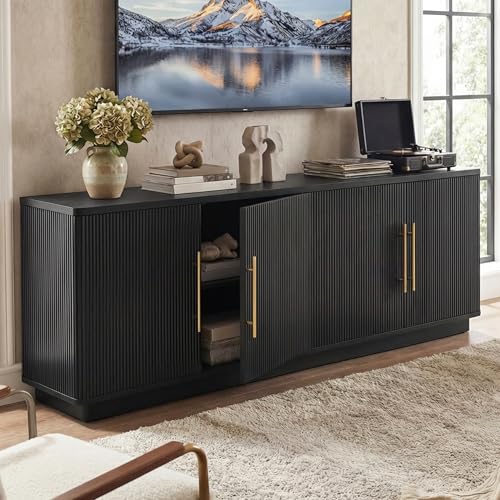 YITAHOME 70" TV Stand for up to 80" TVs with 4 Fluted Doors, Black Oak | Entertainment Center with 4 Fluted Doors, for Living Room, Ample Storage, Fits up to 80 Inch TVs, Media Console