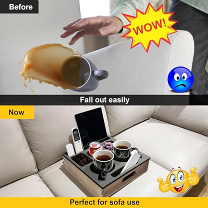 Couch Cup Holder - Waterproof Silicone Sofa Caddy, Couch Tray Black | Couch drink holder for snacks, beverage, remote; couch and bed cup holder pillow, couch armrest table console caddy cupholder