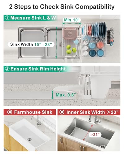 2 Tier Dish Drying Rack - Expandable Over Sink & C... (White | Metal)