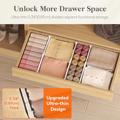 Lifewit 3.2" High Drawer Dividers for Clothes, Adjustable Drawer Organizers | 10.5"-16.5" Expandable Plastic Separator for Dresser, Kitchen, Cabinet, Closet, Nursery, Socks & Underwear Storage, 4 Pack