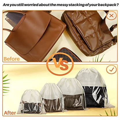 Shappy 12 Pcs Dustproof Drawstring Bags Purse Dust Storage Bags for Handbags Covers Non Woven Fabric Cloth Pouch String Packing Organizer Shoe Pouch(Assorted Sizes,Beige)