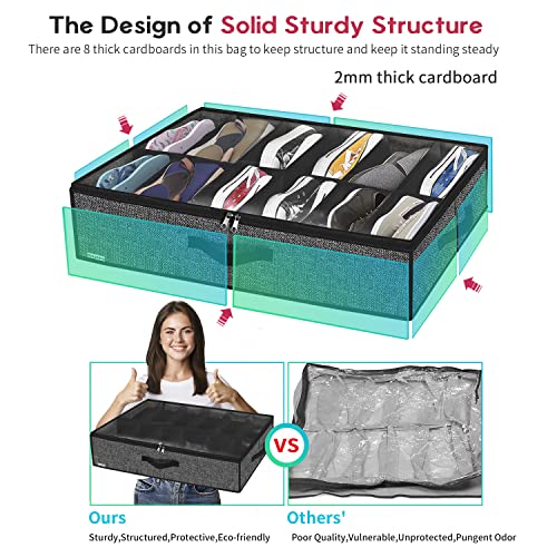 Onlyeasy Sturdy Under Bed Shoe Storage Organizer, Set of 2, Fit 12 to 24 Pairs, Underbed Shoes Closet Storage Solution with Clear Window, Breathable, L29.3 x W23.6 x H5.9, Linen-like Black, MXAUBSB2P