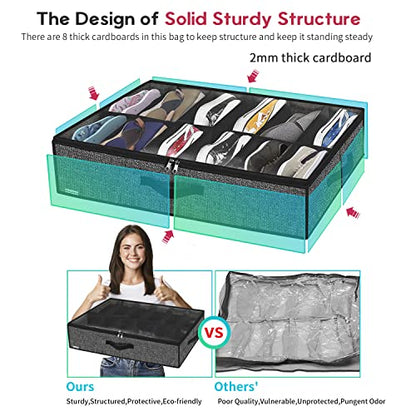 Onlyeasy Sturdy Under Bed Shoe Storage Organizer, Set of 2, Fit 12 to 24 Pairs, Underbed Shoes Closet Storage Solution with Clear Window, Breathable, L29.3 x W23.6 x H5.9, Linen-like Black, MXAUBSB2P