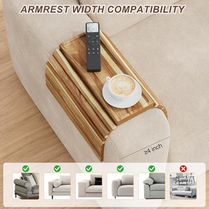 ZUJJAFY Sofa Arm Tray, Acacia Wood Folding Couch Armrest Table, Anti-Falling Armrest Tables Cup Holder for Snacks, Drinks, Beers, Phone, Control, Flexible and Portable, Anti-Slip Bottom