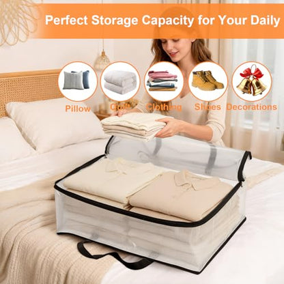 Fasmov 4 Pack Oversized Clear Storage Bag with Handles and Zippers, Vinyl Storage Bag for Comforter, Blanket, Bedding, Duvet, Transparent Moving Tote, Under the Bed Storage, Garage Organizer