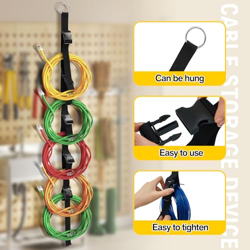 2 Pcs Extension Cord Organizers and Storage Garage Extension Cord Holder with 5 Slots Organizer Black Cord Organizer Straps for Vertical Space Cable Hose Rope String Lights