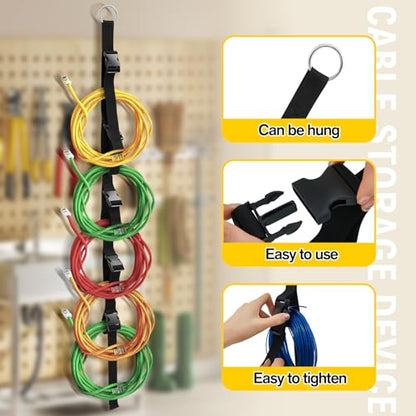 2 Pcs Extension Cord Organizers and Storage Garage Extension Cord Holder with 5 Slots Organizer Black Cord Organizer Straps for Vertical Space Cable Hose Rope String Lights