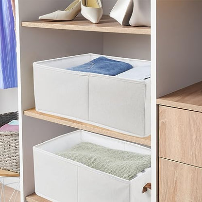 Fordonral Pack of 3 Large Capacity Storage Bins Closet Organizer System, Sturdy Foldable Boxes for Organizing Clothing, Sheets, Toys, Books - Shelf Shelves Basket Bin Linen White