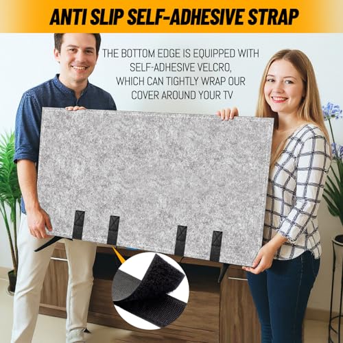 TV Moving Cover Flat Screen TV Heavy Duty Felt Screen Protector Anti-Scratch with Bottom Strap During House Moving,Storing, Painting or Home Renovation Packing Cushioning Supplies (70-75in)