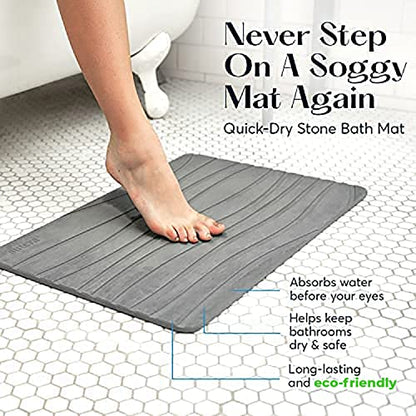 Stone Bath Mat for Bathroom, Diatomaceous Earth Non-Slip Quick Dry, Gray | Super absorbent, quick-drying & easy to clean. Natural material that lasts — restores with light sanding.