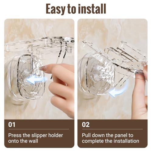 DONGKER Wall Mounted Slippers Rack,2 PCS Clear Suction Cup Shoe Holder without Drilling Can Store 2 Pairs of Shoes for Entrance Bathroom