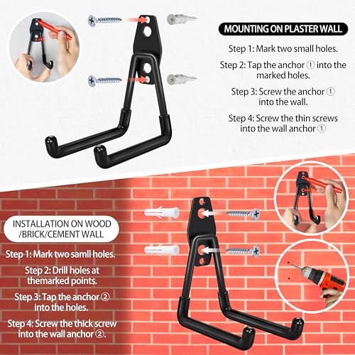 18 Pack Garage Hooks Heavy Duty - Anti-Slip Coating | Garage Storage Hooks for Hanging Bike，Ladder，Garden Tools，Hose