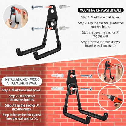 18 Pack Garage Hooks Heavy Duty - Anti-Slip Coating | Garage Storage Hooks for Hanging Bike，Ladder，Garden Tools，Hose