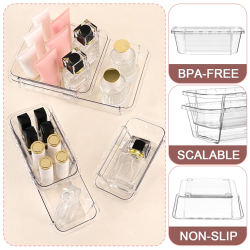15 Pcs Extendable Clear Drawer Organizer, All Adjustable Vanity Storage Box, 2-Size Desk Drawer Organizer, Acrylic Storage Bins for Makeup, Cosmetic, Bedroom Dressers Tool Organizer for Gadgets