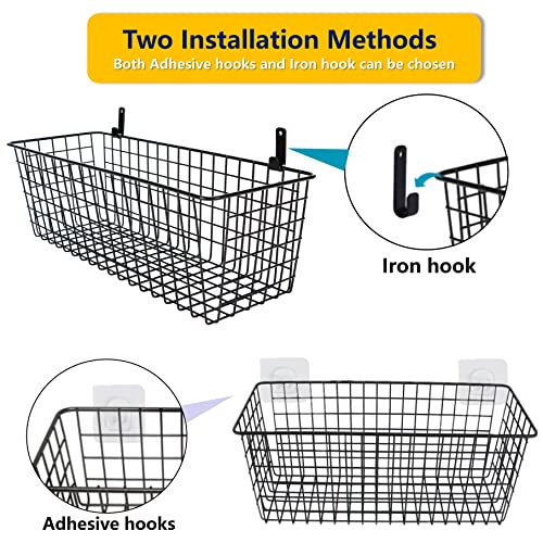 Joben Oligey 3 Set [Extra Large] Hanging Wall Baskets ,Wire Basket For Storage Pantry, Farmhouse Food Storage Kitchen Pantry Laundry Closet Garage RV ,Black