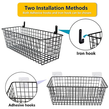 Joben Oligey 3 Set [Extra Large] Hanging Wall Baskets ,Wire Basket For Storage Pantry, Farmhouse Food Storage Kitchen Pantry Laundry Closet Garage RV ,Black