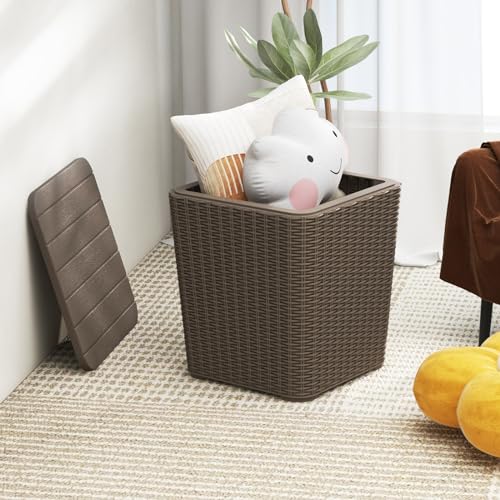 Giantex 11.5 Gallon Deck Box, Outdoor Side Table with Removable Lid, Faux Wicker-Woven, 330Lbs Capacity, Outside Waterproof Storage Box, Resin Rattan Small Coffee Table for Patio Poolside (Brown)