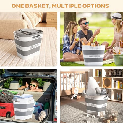 43L(11.5Gallon) Collapsible Plastic Laundry Basket (Grey,1 Pack) | Foldable Laundry Basket with Handle,Pop Up Tall Storage Container/Organizer/Clothes Hamper for Laundry