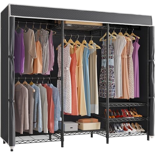 VIPEK V5C Heavy Duty Covered Clothes Rack Portable Closet Rack, Black Metal Clothing Rack with Black Upgarded Polyester Cover, Adjustable Custom Freestanding Closet Wardrobe, Max Load 800LBS