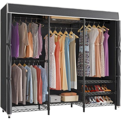 VIPEK V5C Heavy Duty Covered Clothes Rack Portable Closet Rack, Black Metal Clothing Rack with Black Upgarded Polyester Cover, Adjustable Custom Freestanding Closet Wardrobe, Max Load 800LBS