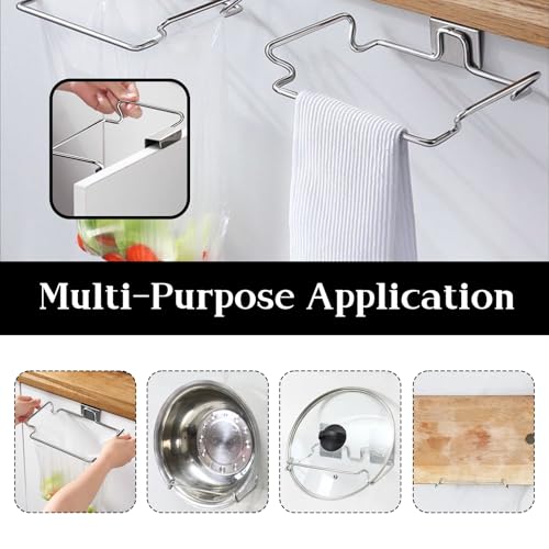 2-Pack RV Stainless Steel Trash Holder, Multi-Functional Hooks for Bathroom, Cabinet Door, Kitchen, Camper,RV Trash Can For Inside、Durable No-Punch Installation, Silver