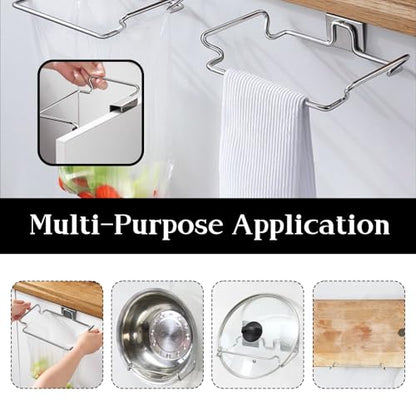 2-Pack RV Stainless Steel Trash Holder, Multi-Functional Hooks for Bathroom, Cabinet Door, Kitchen, Camper,RV Trash Can For Inside、Durable No-Punch Installation, Silver