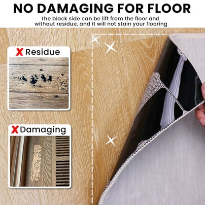 Reusable Rug Tape Non Slip Grippers for Hardwood Floors No Damaging, 12Pcs | Keep Carpet Corners Down Flat on Laminate Floor, Tiles, Under Carpet Double Sided Tape Stickers Pads Invisible No Residue