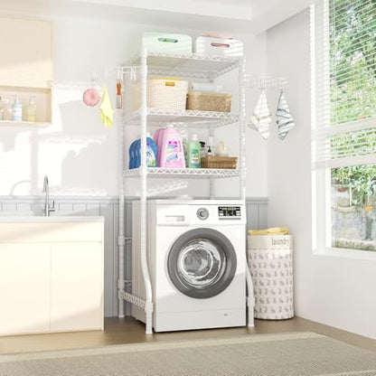 U8 Mini Laundry Room Storage Organizer, Over The Washer and Dryer Storage Shelves for Laundry Organization, 29.5”W x 17.3”D x 76.2”H, Suit Washing Machine Width Within 27.1”, Hold 304 lb, White