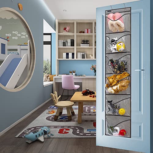 Extra Large Pockets Shoe Organizer for Closet Over The Narrow Door Hanging Shoe Holder Storage (6 Large Pockets-Grey)