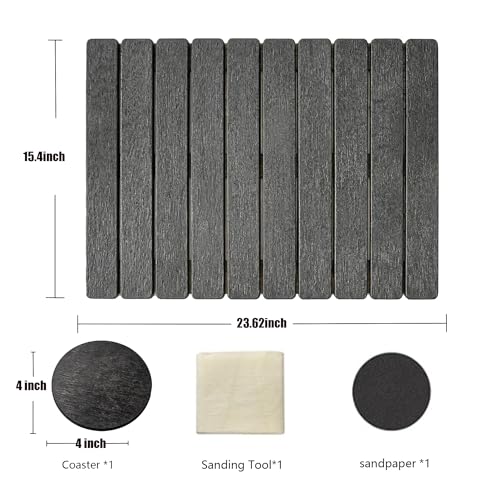 Large Stone Drying Mat for Kitchen Counter, Quick Dry Stone Drying Mat, Foldable Water Absorbing Diatomaceous Earth Dish Drying Mat for Plate Rack Bottles Utensils(Dark Gray 24"×16" & 4" Coaster)