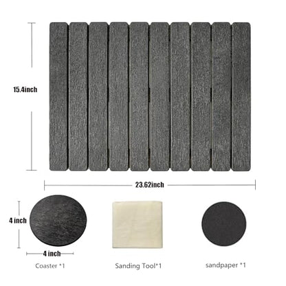 Large Stone Drying Mat for Kitchen Counter, Quick Dry Stone Drying Mat, Foldable Water Absorbing Diatomaceous Earth Dish Drying Mat for Plate Rack Bottles Utensils(Dark Gray 24"×16" & 4" Coaster)