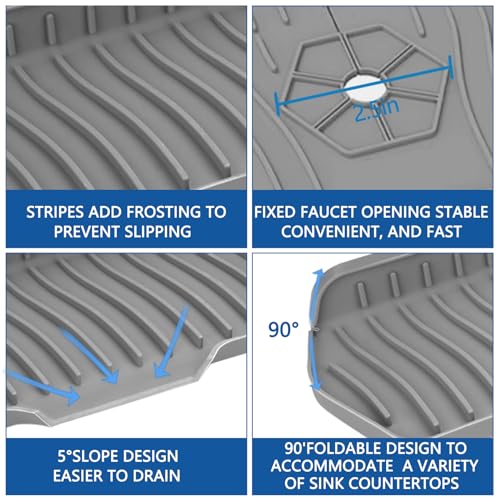 Kitchen Sink Splash Guard Gen2-30" x 6'' Silicone Sink Mat Splash Guard fit for Countertop, Bathroom,Farmhouse,RV by EBIGIC (Grey)