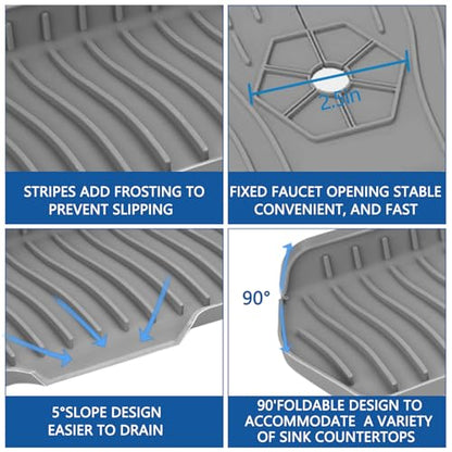 Kitchen Sink Splash Guard Gen2-30" x 6'' Silicone Sink Mat Splash Guard fit for Countertop, Bathroom,Farmhouse,RV by EBIGIC (Grey)