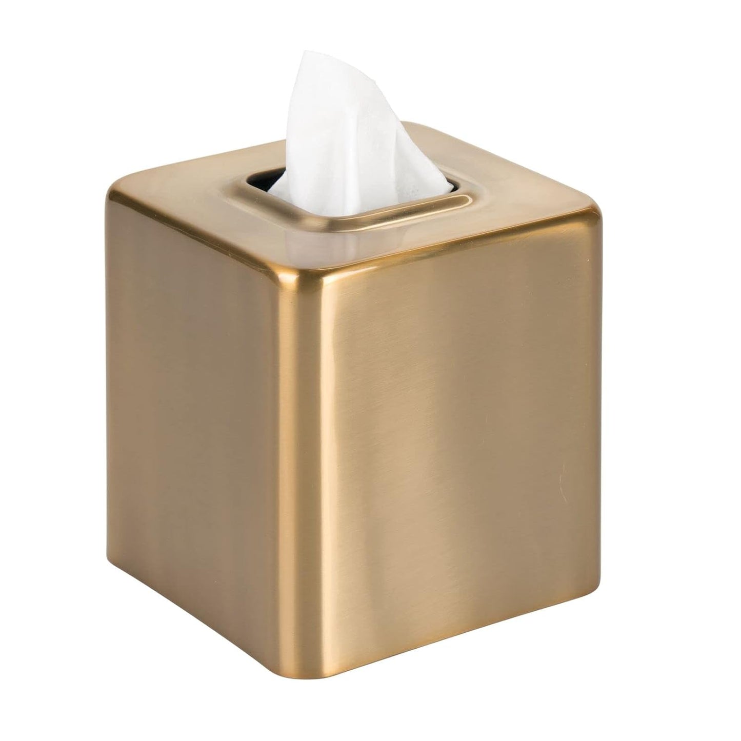 mDesign Metal Square Tissue Box Cover, Modern Facial Paper Holder - Accessories for Bathroom Vanity Countertop, Bedroom Dresser, Night Stand, Desk, Office and End Table - Unity Collection - Soft Brass