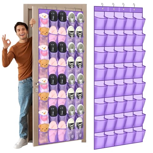 Windyun 40 Large over the Door Hanging Shoe Organizer Purple Mesh Pockets Shoe Rack for Closet Behind Door Hanger Storage Holder Nonslip for Cruise Essentials, Dorm Room Storage, Utility Room