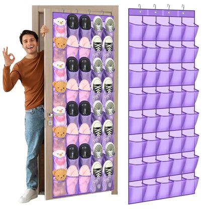 Windyun 40 Large over the Door Hanging Shoe Organizer Purple Mesh Pockets Shoe Rack for Closet Behind Door Hanger Storage Holder Nonslip for Cruise Essentials, Dorm Room Storage, Utility Room
